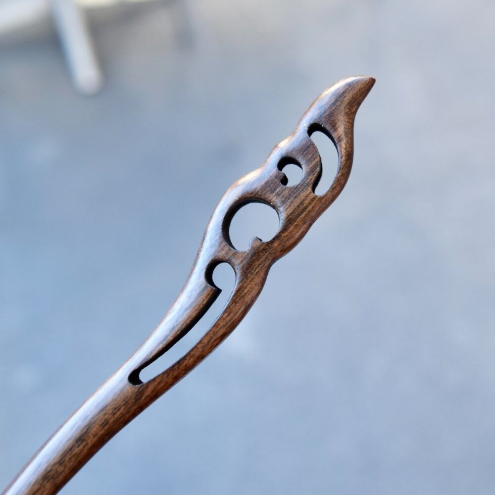 Carved Cloud Wood Hair Stick - Chinese Hairpin